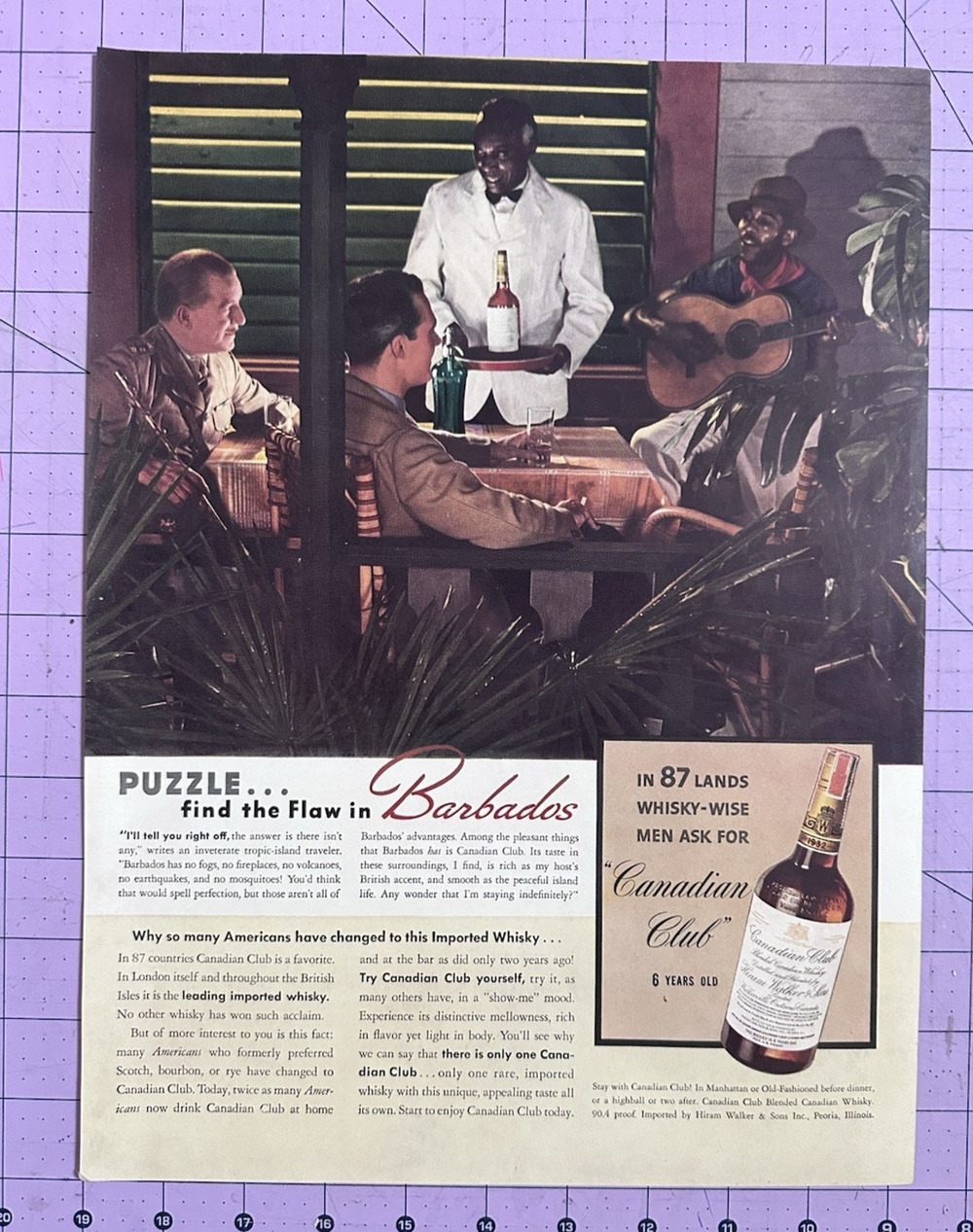 Vintage 1939 Canadian Club Whiskey Find Flaw in Barbados Print Ad